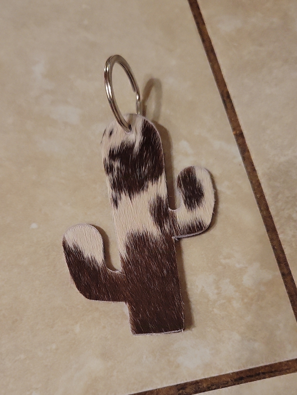 Cactus Shaped Cowhide Leather Keychain
